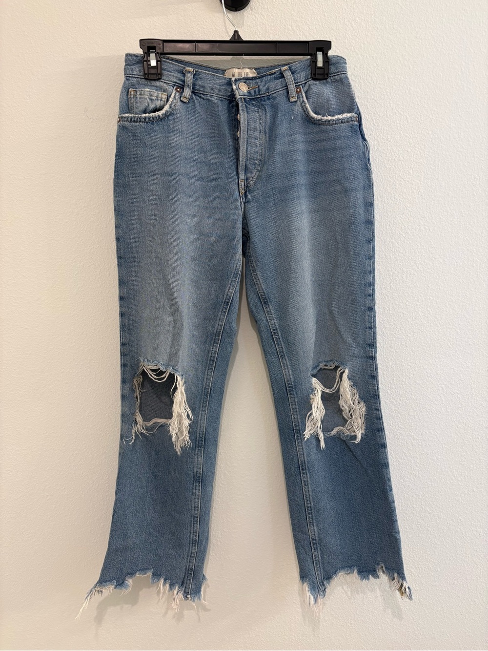 We The Free Light Blue Distressed Straight-Leg Jeans Size 26
